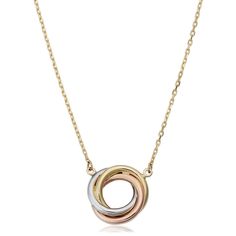 14KT Gold Tri-Color 18&quot; Circle Love Knot Necklace Diamond Birthstone, Christmas Gifts For Girlfriend, Love Knot Necklace, Hot Jewelry, White Necklace, Initial Jewelry, Love Knot, Knot Necklace, Gold Chain Necklace