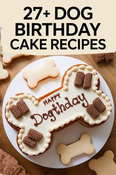 a birthday cake with cookies and dog biscuits on it for a dog's birthday