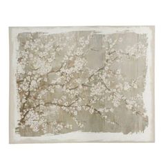 a painting with white flowers on it in the shape of a tree, and brown background