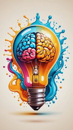 an image of a light bulb with paint splatters on it and the brain inside