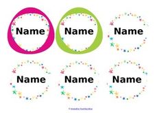 four different name tags with stars in the middle and one for each child's name