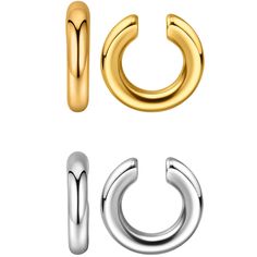 three different types of gold and silver metal rings, one with an open nose ring