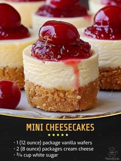 mini cheesecakes with cherries on top are shown in this ad for the store