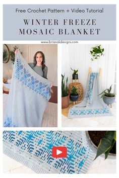 The weather outside might be frightful, but the Winter Freeze Mosaic Crochet Blanket is a delightful project that's perfect for staying cozy during chilly months. With simple and fun mosaic snowflake designs adorning the ends and soothing rows of half-double crochet stitches in the middle, this blanket combines beauty and simplicity.