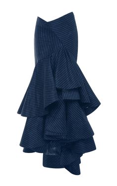 Pinstriped Linen Layered Ruffled Skirt by ROSIE ASSOULIN Now Available on Moda Operandi Bidi Bidi Bom Bom, Detail Couture, Skirt Tulle, Linen Layers, Rosie Assoulin, Moda Chic, Skirt Maxi, Ruffled Skirt, Elegant Skirt