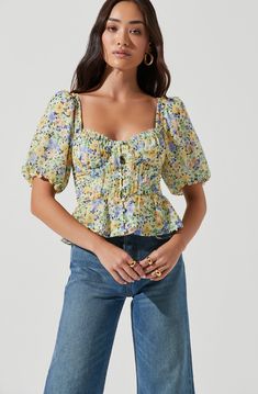 Floral tops and bubble sleeve tops amplify sunny weather dressing. Shop ASTR for corset tops and more. Floral Puff Sleeve Top, Bubble Sleeve Top, Romantic Tops, Gothic Shirts, Blouse Models, Astr The Label, Soft Floral, Peplum Hem, Puff Sleeve Top