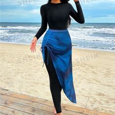 Cute Chic Modest Swim Outfit. One Peace With Detachable Skirt Cover Up Beach Skirt Wrap Cover Up, Hijabi Swimwear, Swim Outfit, Beach Wrap Skirt, Modest Swim, Detachable Skirt, Skirt Coverup, Modest Fits, One Peace