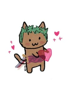 a drawing of a cat holding a heart