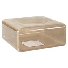 a clear plastic container with a lid on it's side and a white background