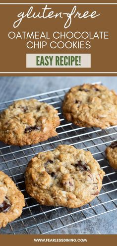 gluten free oatmeal chocolate chip cookies on a cooling rack