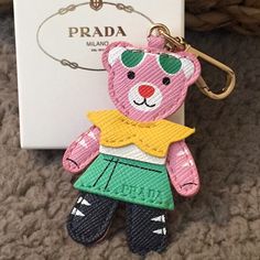 Nwt Prada Pink Bear Keychain. In Excellent Condition! Never Used ! Ty Prada Pink, Prada Milano, Bear Keychain, Pink Bear, Prada Accessories, Key Card Holder, Card Holders, Pink And Green, Prada