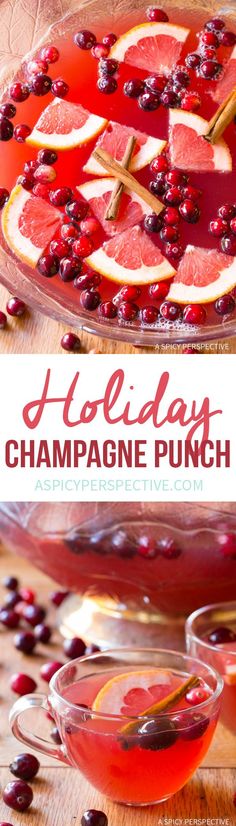 holiday champagne punch with grapefruit and cranberries