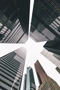 looking up at skyscrapers from the ground