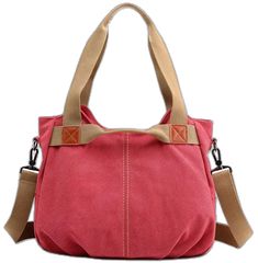 Trendy Cotton Shoulder Bag For Travel, Trendy Large Capacity Canvas Bag For On-the-go, Trendy Red Canvas Bag, Casual Canvas Satchel, Pink Casual Hobo Bag, Trendy Canvas Hobo Bag For Travel, Casual Cotton Hobo Bag, Casual Canvas Satchel With Adjustable Strap, Trendy Canvas Hobo Bag With Adjustable Strap