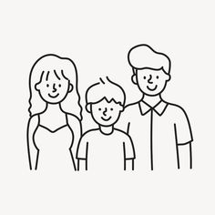 a black and white line drawing of a family