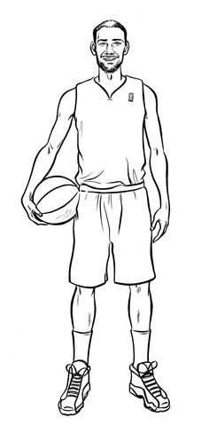 a drawing of a basketball player holding a ball in one hand and wearing shorts on the other