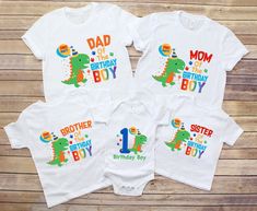 three t - shirts with the words'dad of the birthday boy'printed on them