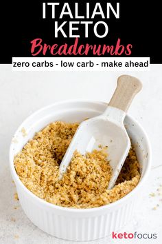 A scoop in a bowl filled with fluffy keto panko breadcrumbs. Pork Rind Bread Crumbs, Pork Rind Bread, Panko Recipes, Keto Pork Rinds, Pork Rind Recipes, Keto Stuffing