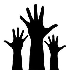 three silhouettes of hands reaching up in the air