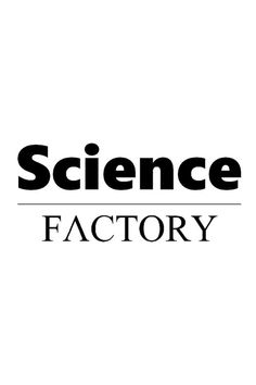 the science factory logo is black and white