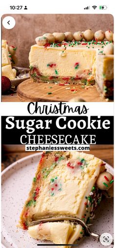 Stephanie Sweet Treats, Super Easy Cheesecake, Best Christmas Recipes Desserts, Sugar Cookie Dough Cheesecake, Cookie Bottom Cheesecake, Thanksgiving Recipes Dessert Cheesecake, Sugar Cookie Cheesecake Recipe, The Best Christmas Desserts, Desert For Thanksgiving Dinner