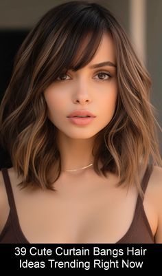 Hairstyles for Medium Length Hair: 2024 Trends Bangs Hair Ideas, Cute Curtain Bangs, Bangs And Balayage, 70s Chic, Blonde Hair With Roots, Hair Doo, Short Ombre Hair, Brown Ombre Hair