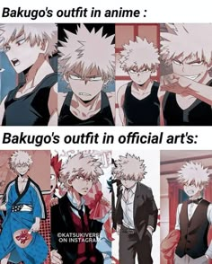 anime memes about bakugo's outfit in anime and how they are different