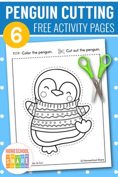 penguin cutting activity for kids with scissors and paper cut out to make it look like an animal