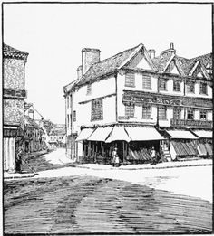 an old black and white drawing of buildings