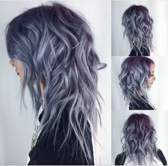 Grungy Blond Hair, Grey And Purple Hair, Wedge Hairstyles, Beehive Hair, Asymmetrical Hairstyles, Purple Highlights, Medium Short Hair, Hair Styles 2017, Hair Coloring