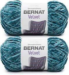 two balls of yarn with the words bernat velvet written on them in purple and blue