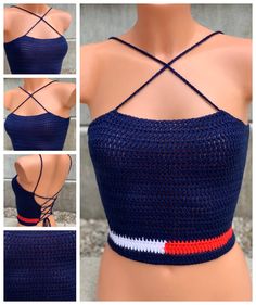 the back of a woman's top with crocheted straps