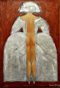 a painting with an image of a woman in white