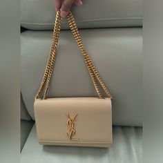 Barely Used, Practically Brand New. Beige Color Saint Laurent Bags, Yves Saint Laurent Bags, Chain Crossbody Bag, Cream And Gold, Beige Color, Embossed Leather, Yves Saint Laurent, Limited Time, Grain