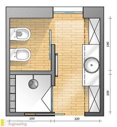 the floor plan for a small bathroom is shown in blueprint and includes a toilet, sink