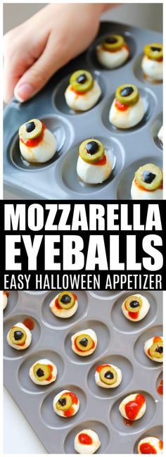 an easy halloween appetizer recipe made with mozzarella eyeballs