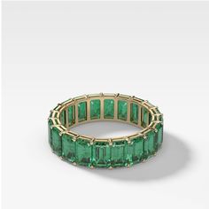 Green Emerald Emerald Cut Eternity band by Good Stone in Yellow Gold Carat Comparison, Emerald Cut Eternity Band, Emerald Eternity Band, Sapphire Eternity Band, Emerald Band, Inexpensive Jewelry, Engagement Ring Prices, Side Stone Engagement Ring, Ring Stack