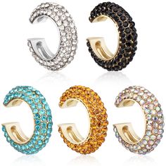 PRICES MAY VARY. What You Get: You will receive 5 pcs fake C-shaped ear cuffs in different colors: silver, gold, black, blue, colorful. You can wear it alone or freely combine and showcase different styles. Chunky Ear Cuff: Featuring classic and fashionable chunky ear cuff designs, they will never go out of style. The rhinestone on the surface of the earrings sparkles, making you more dazzling and charming. Ear Cuffs Non Piercing: The ear cuffs can be worn without piercing. You can clip them on Bold Multicolor Jewelry For Pierced Ears, Valentine's Day Multicolor Heart Earrings For Pierced Ears, Cheap Statement Clip-on Hoop Earrings, Fake Ear Cuff, Cheap Multicolor Clip-on Earrings, Gold Nickel-free Metal Ear Cuff, Ear Cuff Earrings, Pierced Ear, Ear Cuff Earings