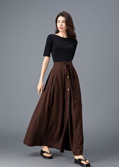 ★★ Welcome to my Ylistyle shop！！！ Upgrade your wardrobe with our elegant Linen Maxi Skirt! Suitable for every occasion, it exudes a blend of class and coziness. An adjustable drawstring waist ensures a flattering fit for all sizes. Embrace this fashion staple! ★★ FEATURES *50% Linen, 50% cotton blend *Medium weight linen *No lining *Two side pockets *Drawstring waist skirt *Front button closure *Maxi Linen skirt *Plus size skirt *Perfect for Spring, Summer, Autumn *Wash by hand or machine with c Elegant Relaxed Maxi Skirt With Buttons, Brown Skirt With Button Closure For Summer, Elegant Buttoned Flared Maxi Skirt, Elegant Flared Maxi Skirt With Buttons, Brown Button Closure Skirt For Summer, Elegant Brown Skirt With Buttons, Brown Long Skirt With Buttons, Plus Size Skirt, Relaxed Brown Skirt With Buttons