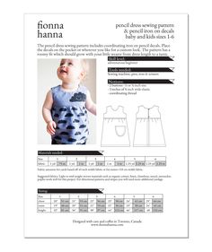 the sewing pattern for a baby's dress is shown with instructions to make it