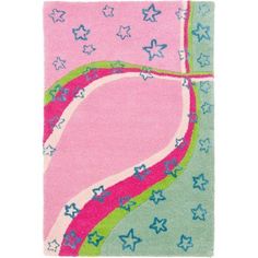 a pink and green rug with stars on it