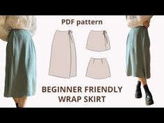 a woman's skirt pattern is shown with the front and back view of it