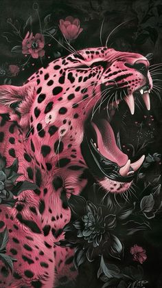 a painting of a leopard with its mouth open