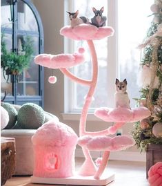 Pink Cat Tree, Cherry Blossom Room, Cat Tower Tree, Flower Cat Tree, Animal Foods, Cat Climbing Tower, Luxurious Garden, Fancy Bedroom, Garden Of Flowers