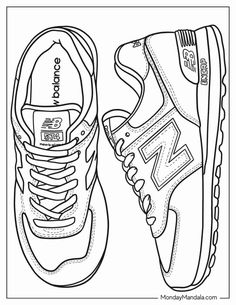 a pair of new balance shoes coloring page with the shoe on top and bottom side