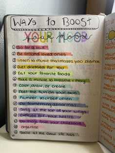 an open book with writing on it that says, ways to post your mook