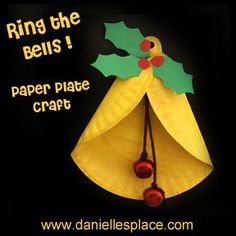 an origami bell with holly leaves and red berries on it, says merry christmas bells