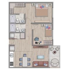 an apartment floor plan with two bedroom and one bathroom, including the living room area