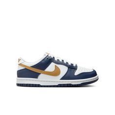 Nike Dunk Low "White/Wheat/Midnight Navy" Grade School Boys' Shoe Baseball Lifestyle, Cheer Shoes, Stocking Stuffers For Men, Wrestling Shoes, Volleyball Shoes, Football Cleats, Trail Shoes, Teen Boy, Grade School