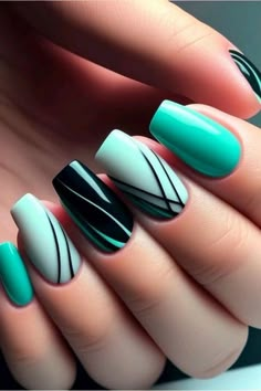 Turquoise Nails, Manicure Nail Designs, Fancy Nails Designs, Beige Nails, Her Nails, Crazy Nails, Nail Idea